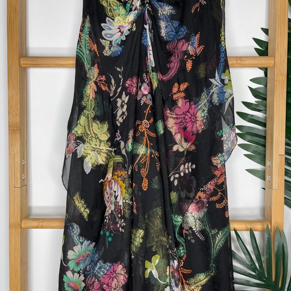 SOLD Etro Black Metallic Floral Print Fil Coupé Silk Chiffon Dress Size 44 S-M - Picture 6 of 13